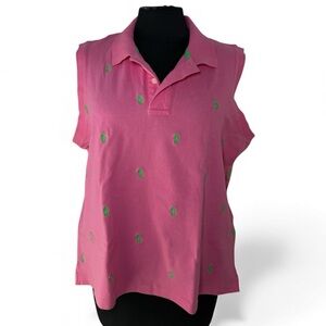 Ralph Lauren Sport Stitch Women’s Polo Pink Sleeveless Button Collar Xl Cotton